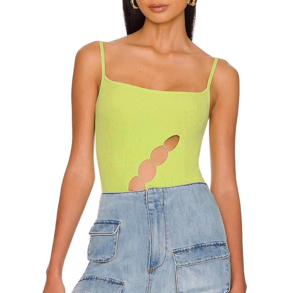 Camila Coelho Maia Knit Bodysuit in Lime Green